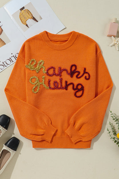 Thanksgiving Round Neck Dropped Shoulder Sweater