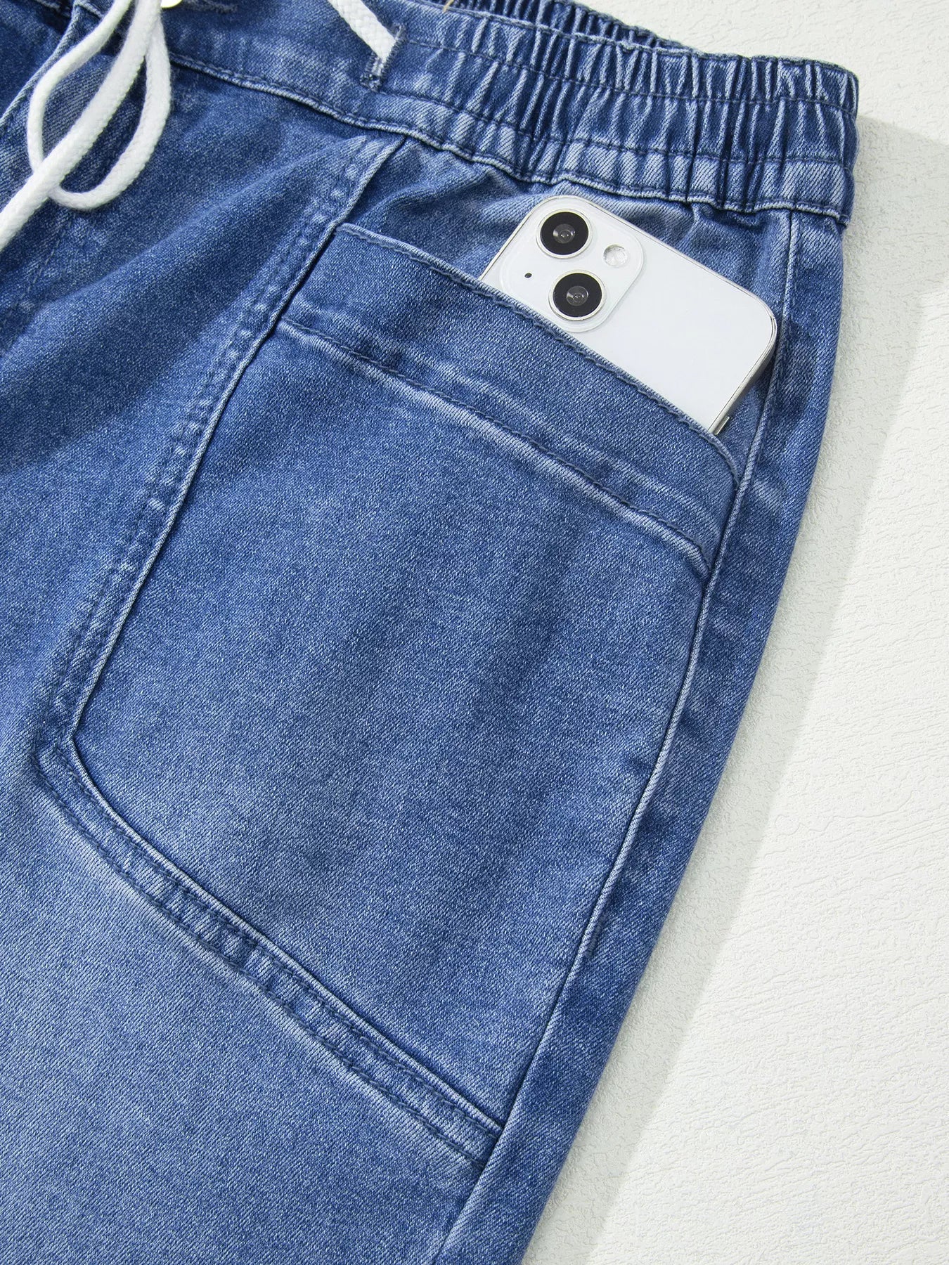 Drawstring Waist Ankle Length Casual Jeans Regular Fit Pocket Detail Jeans