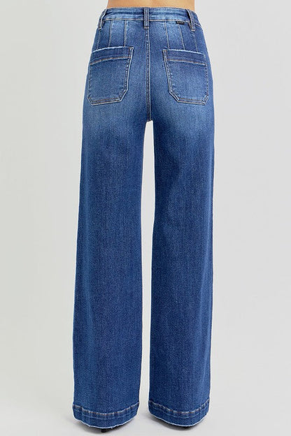Risen Full Size High Rise Wide Leg Jeans With Slanted Pockets