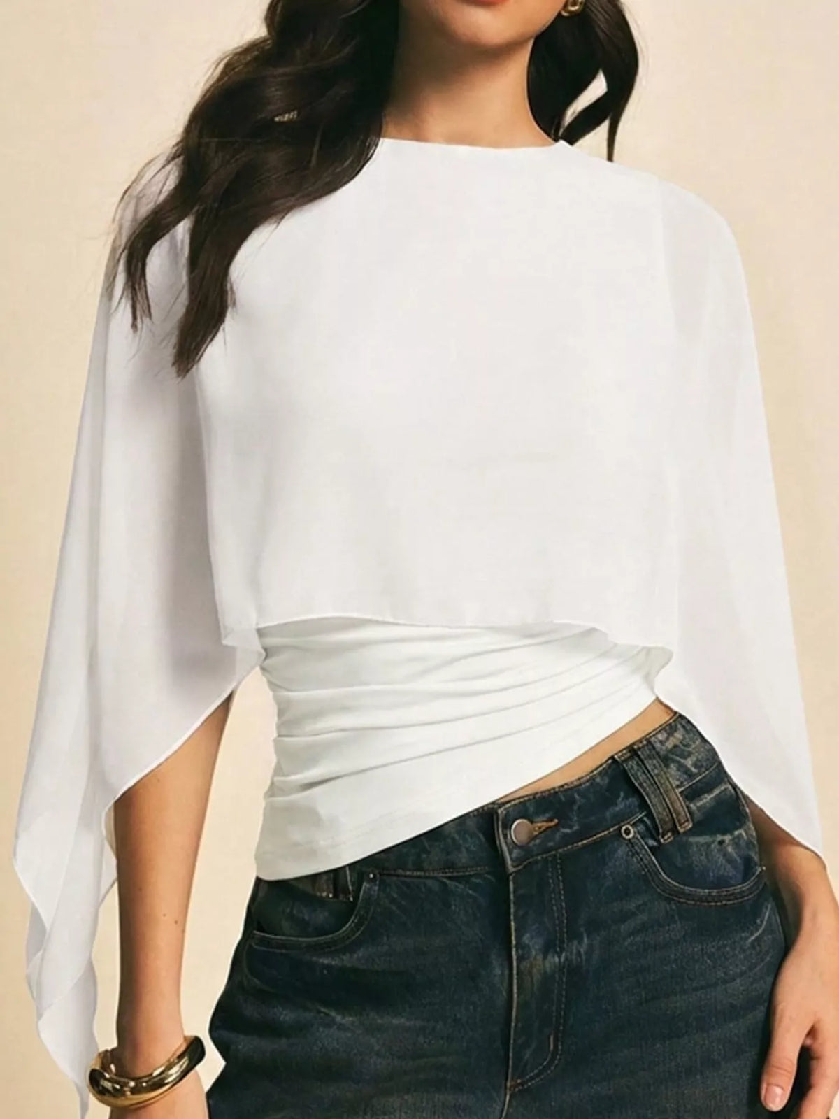 Cape Sleeve Round Neck Blouse