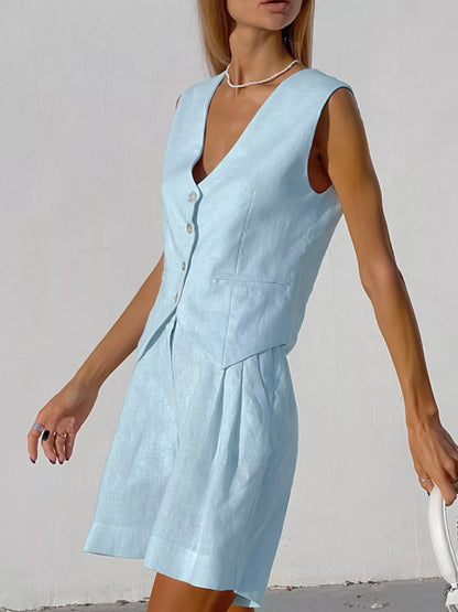 Button Down Vest and Shorts Set