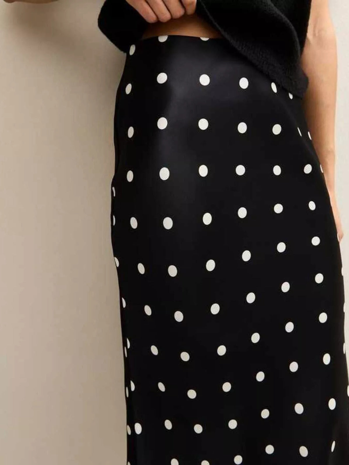 Polka Dot Midi Skirt with Lace Trim