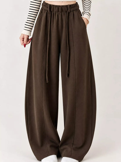 Drawstring Wide-Leg Casual Pants