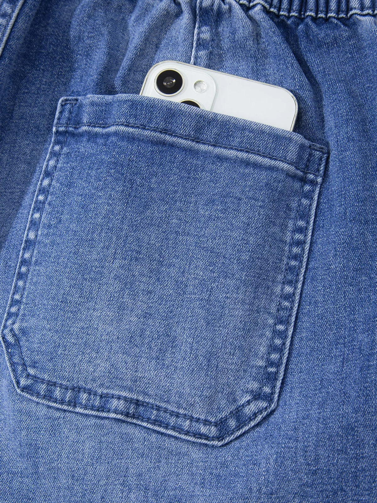 Drawstring Waist Ankle Length Casual Jeans Regular Fit Pocket Detail Jeans