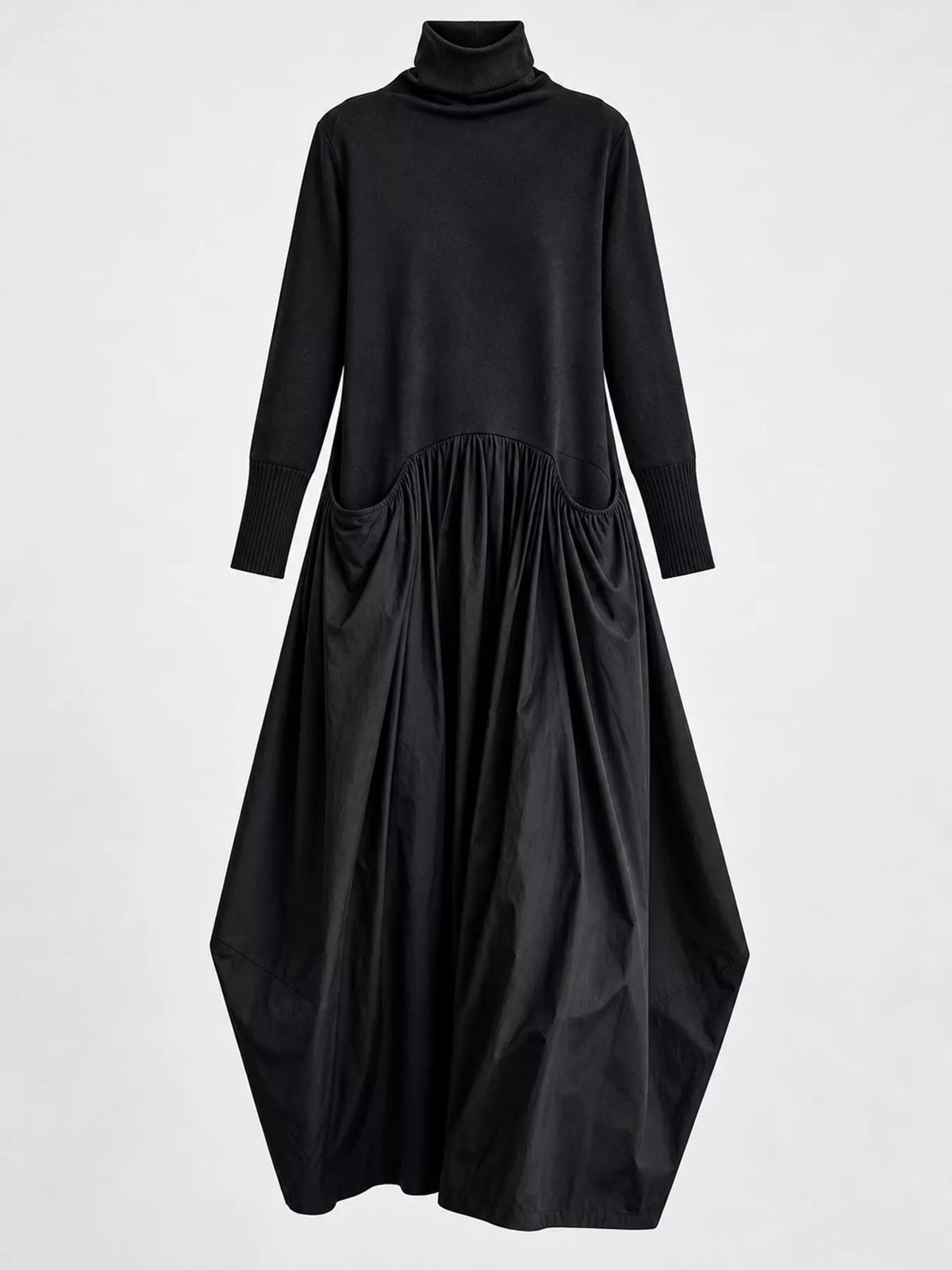 Turtleneck Maxi Dress with Long Sleeves and Pockets