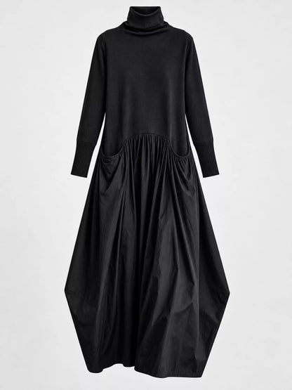 Turtleneck Maxi Dress with Long Sleeves and Pockets