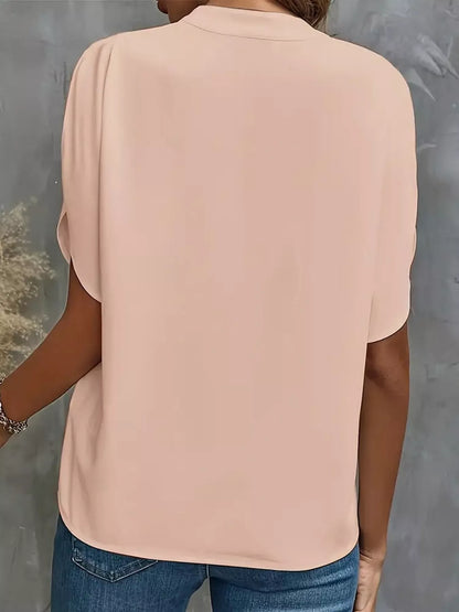 Notched Slit Short Sleeve Blouse