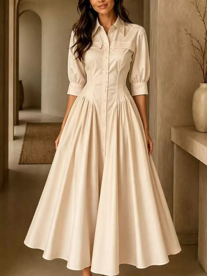 Full Size Elegant Button-Down Shirt Dress with Cinched Waist Plus Size