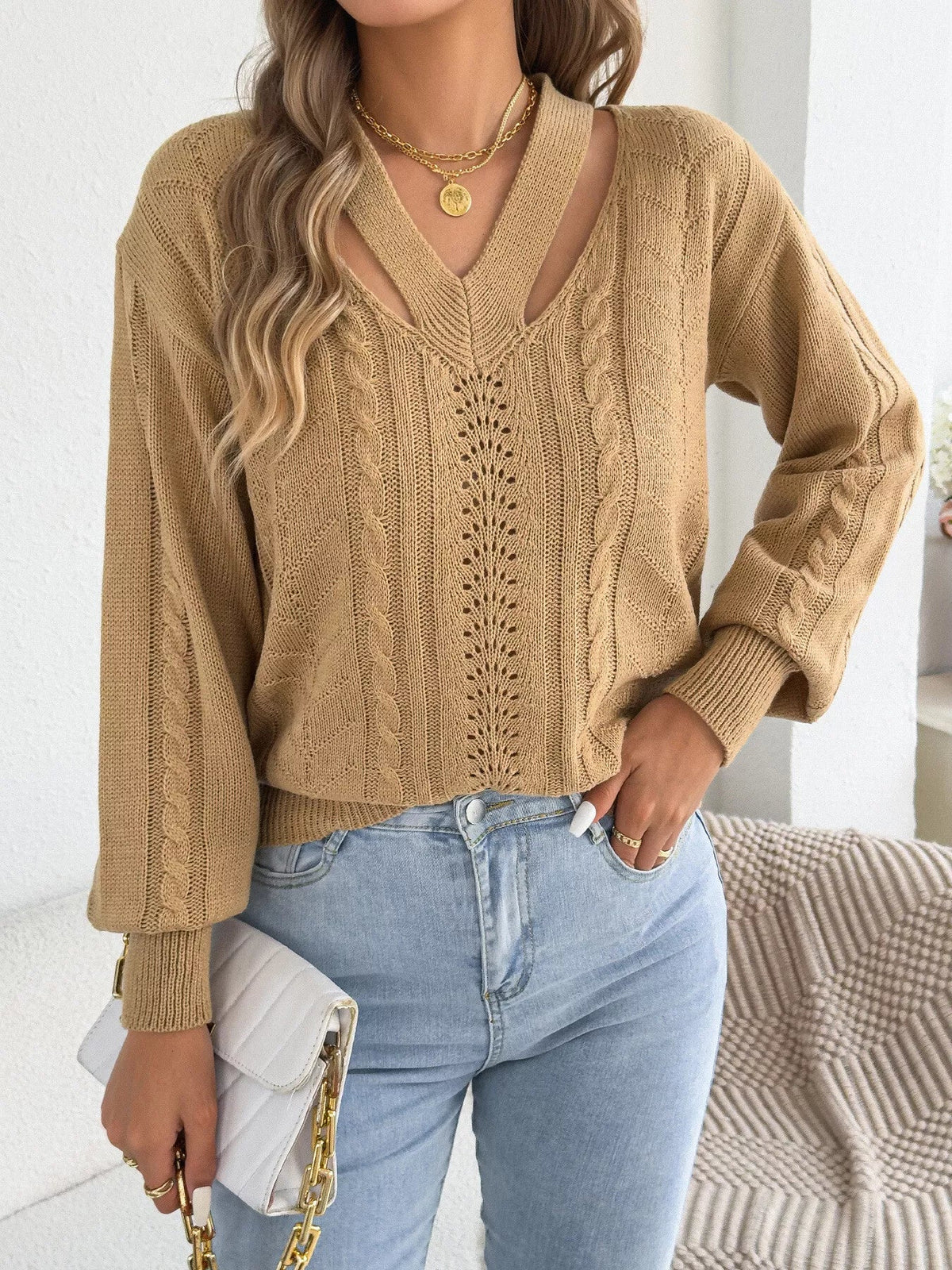 Cut-Out Cable Knit Sweater