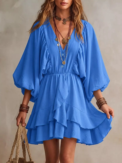 Ruffled Balloon Sleeve Mini Dress