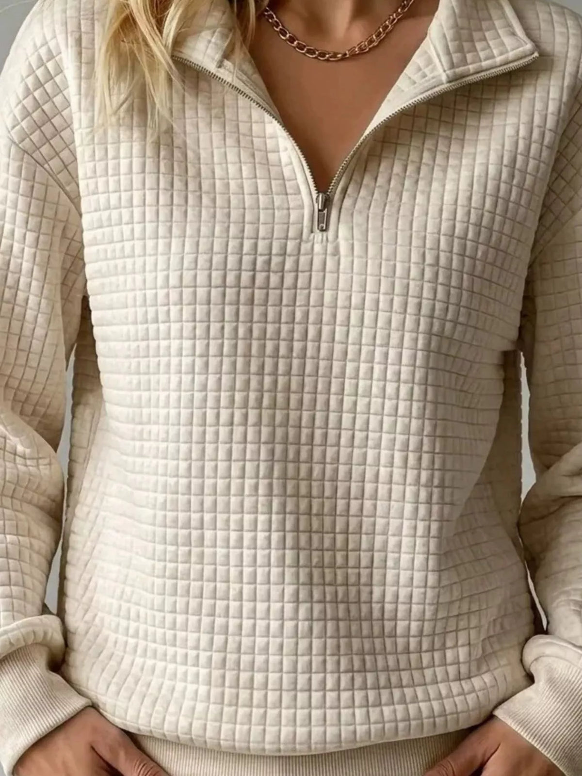 Waffle Knit Quarter-Zip Sweatshirt