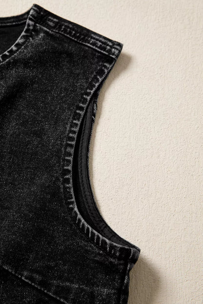 Vintage Wash Button-Down Denim Vest
