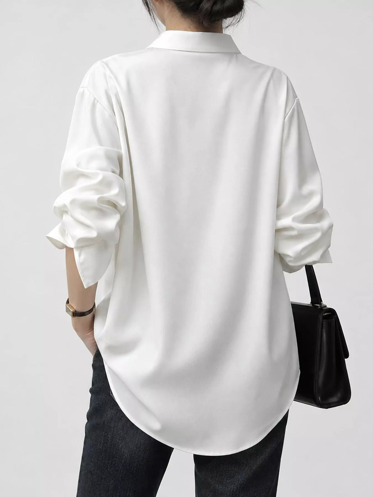 Satin Button-Down Long Sleeve Shirt