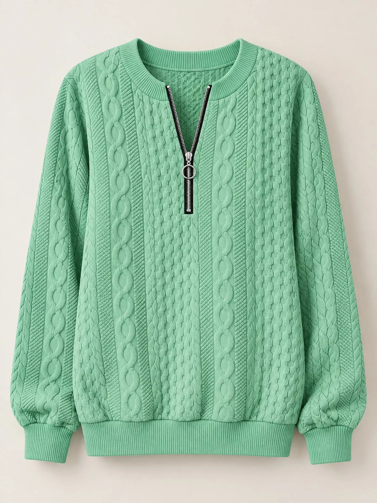 Full Size Quarter-Zip Cable Knit Sweatshirt Plus Size