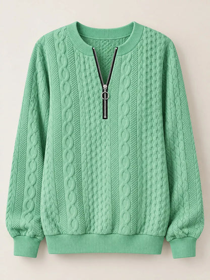 Full Size Quarter-Zip Cable Knit Sweatshirt Plus Size