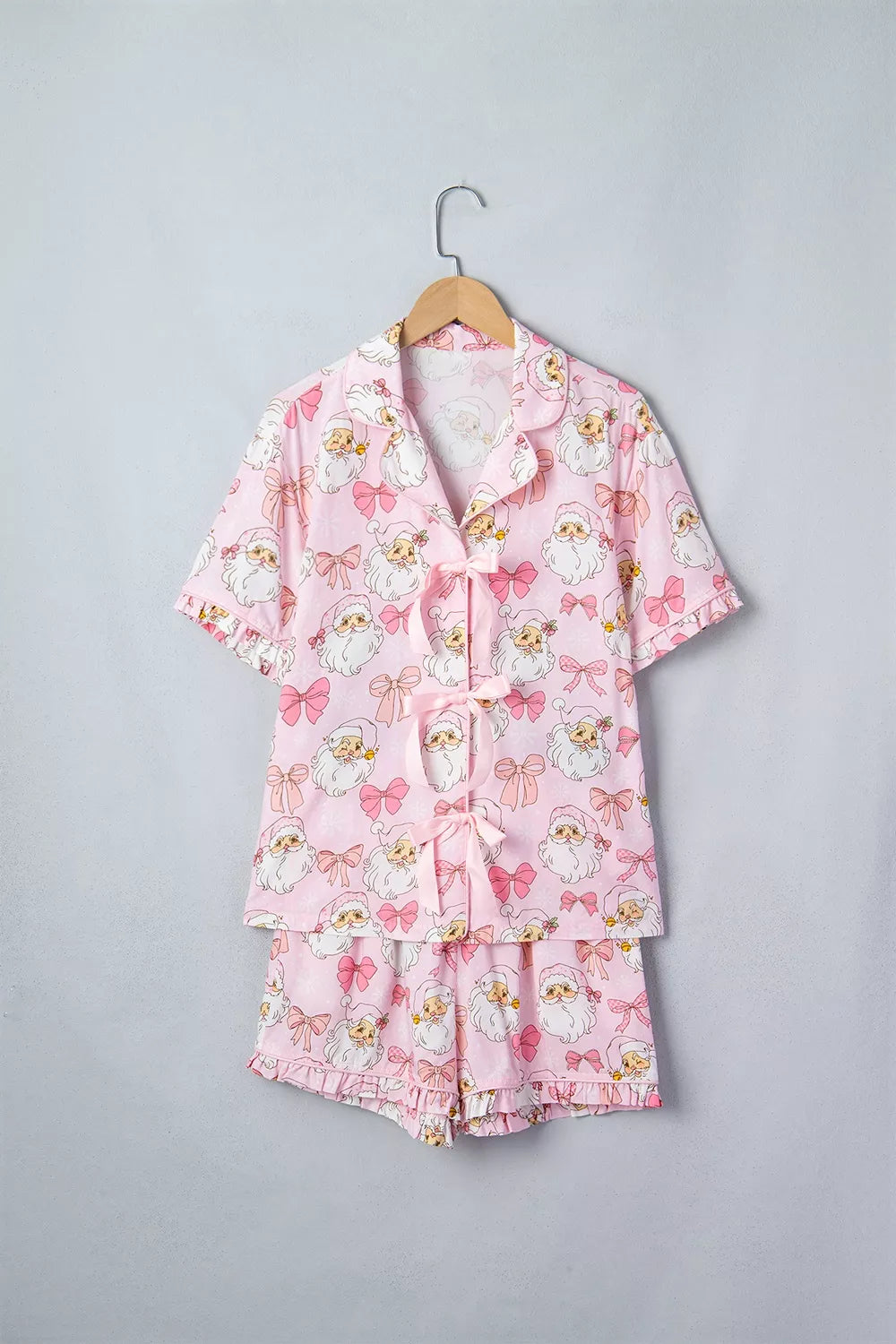Santa Print Paneling Shift Silhouette Short Sleeve Lounge Set