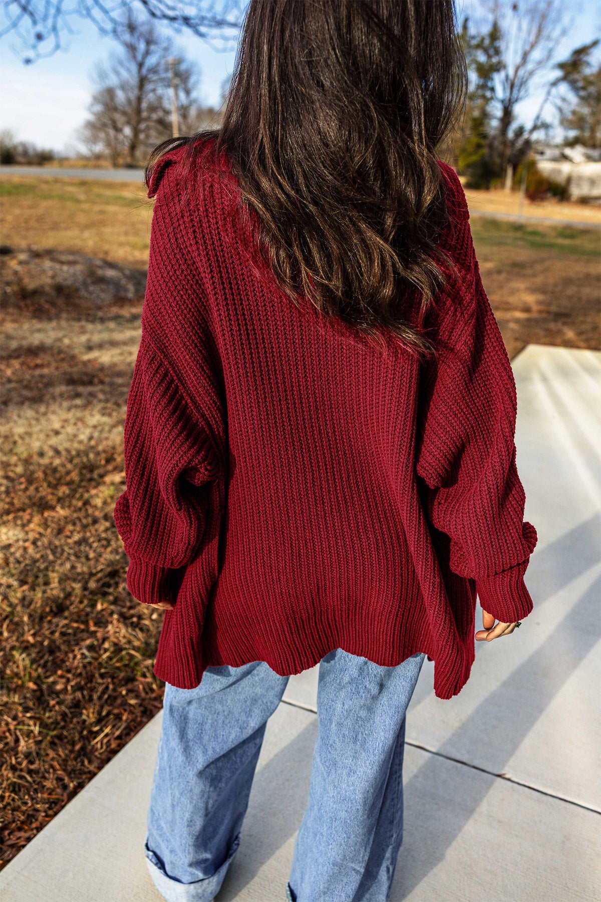 Red Dahlia Solid Color Knit Oversized Button Front Sweater Cardigan