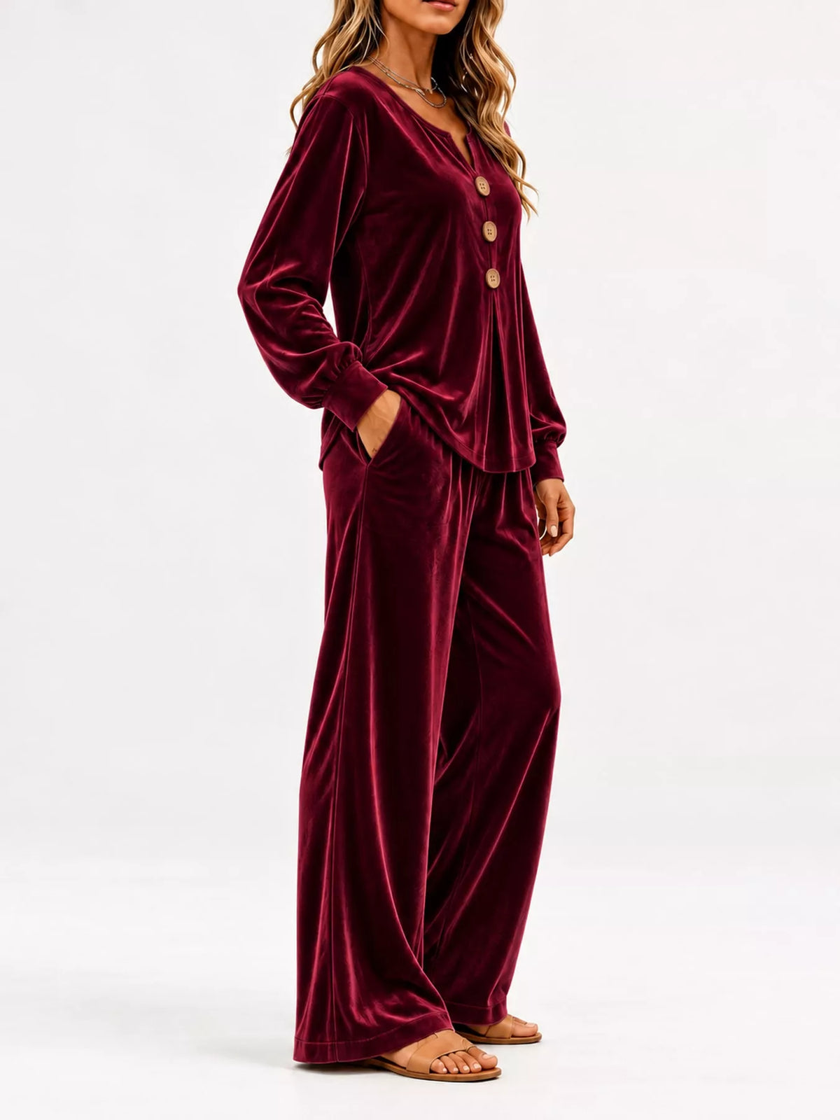 Decorative Button Top and Pants Set