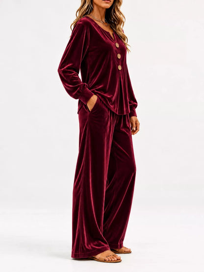 Decorative Button Top and Pants Set