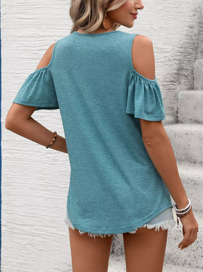 Cold Shoulder V-Neck T-Shirt
