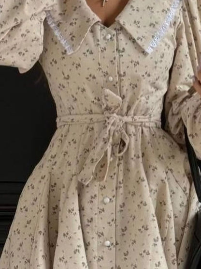 Floral Print Puff Sleeve Button-Down Mini Dress