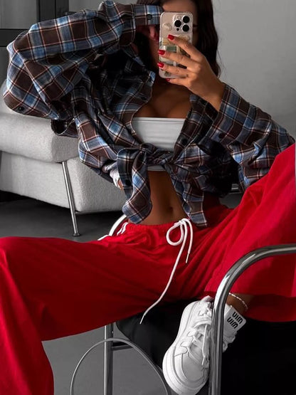 Plaid Button-Down Shirt with Detachable Sleeves