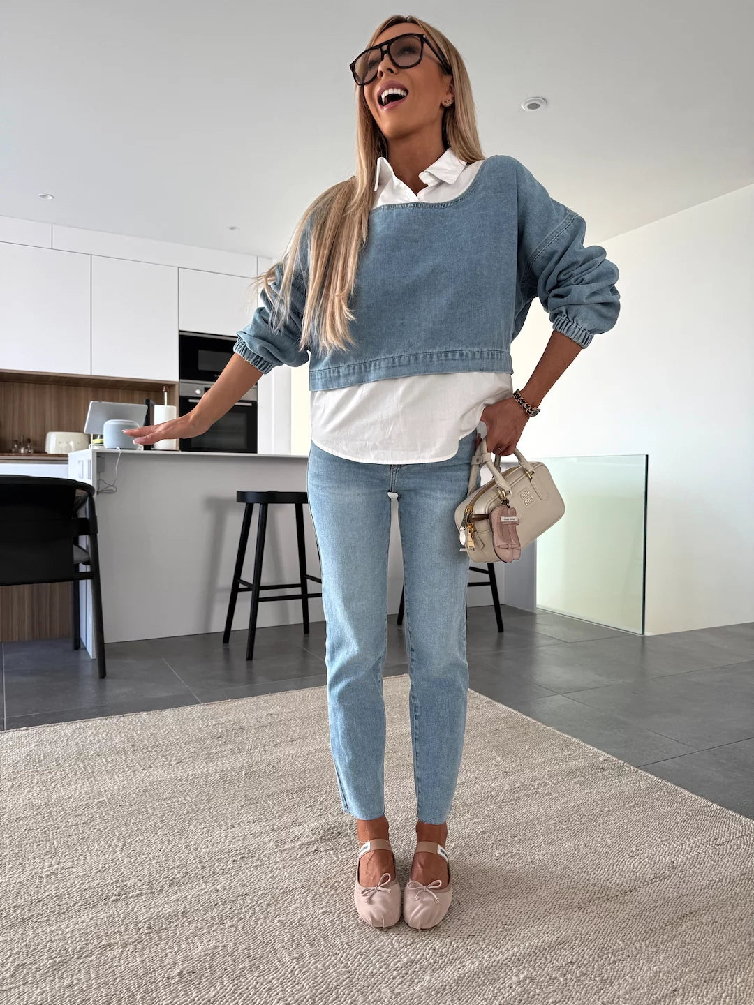 Blue denim sweatshirt