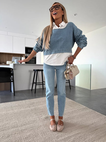 Blue denim sweatshirt