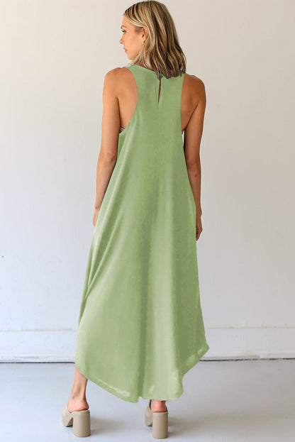 Grass Green Sleeveless V Neck Pocketed Wide Leg Jumpsuit