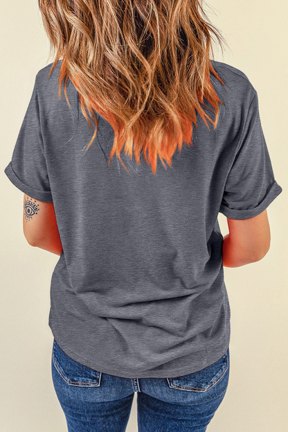 Gray Bunny Ear Bow Printed Easter Fashion T Shirt