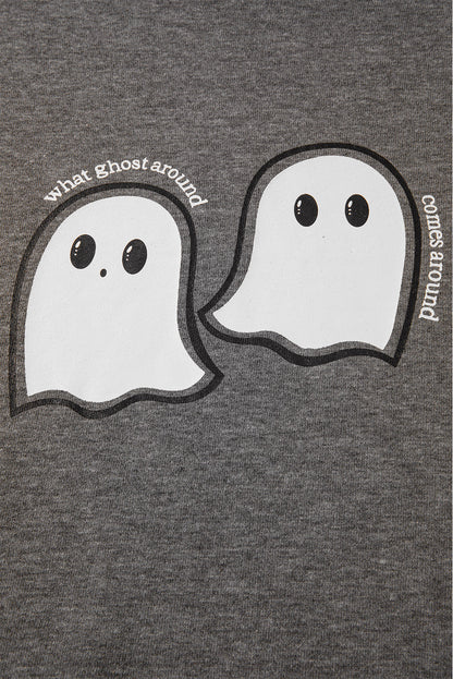 Dark Grey Cute Halloween Ghost Print Mineral Wash Oversize Hoodie