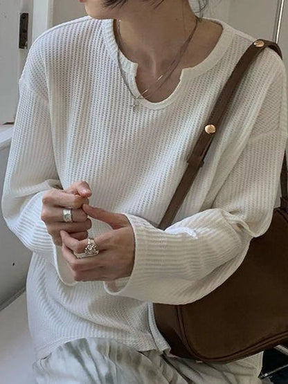 Casual Waffle Knit Long Sleeve T-Shirt