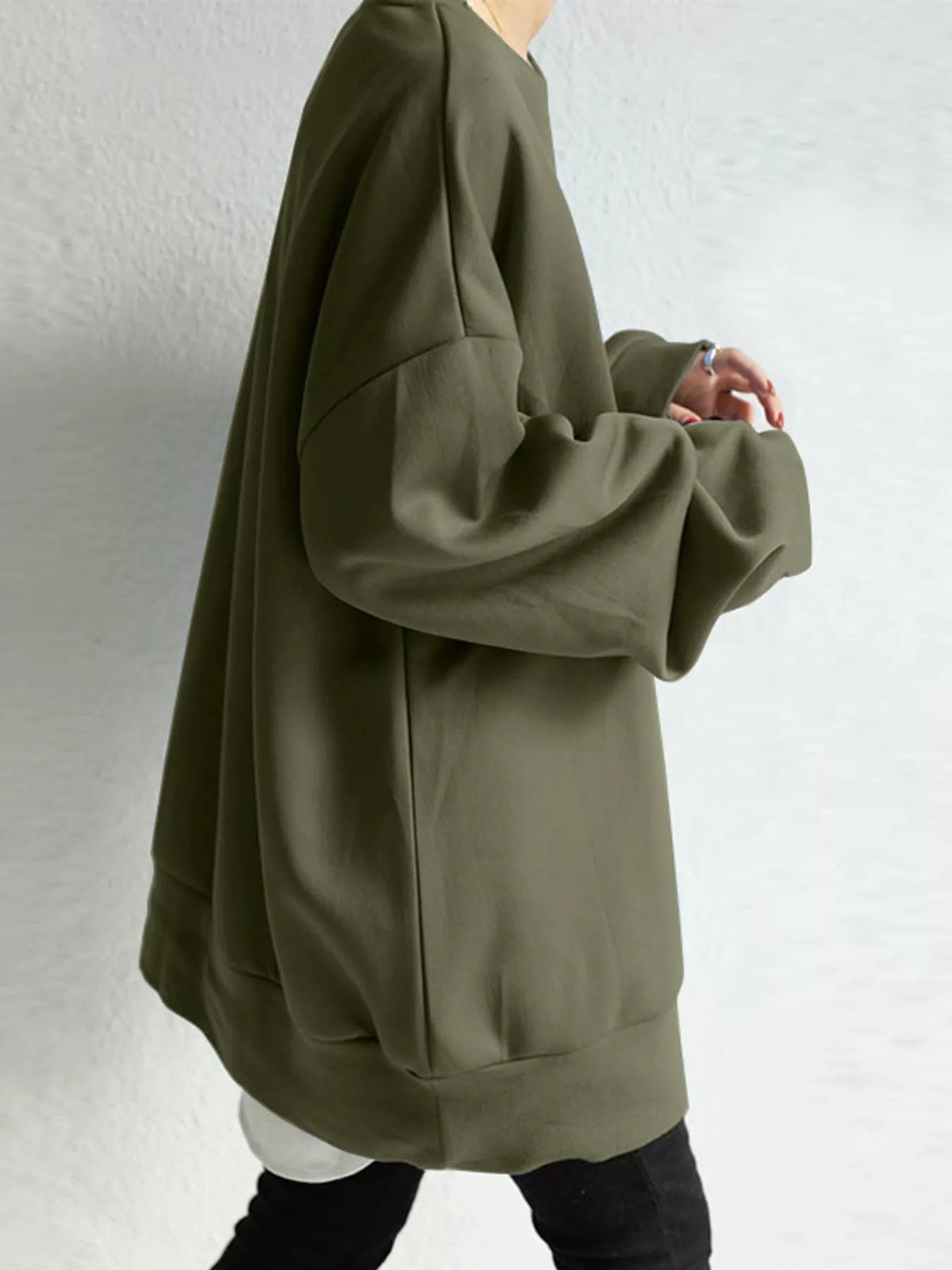 Full Size Solid Color Crew Neck Sweatshirt Plus Size
