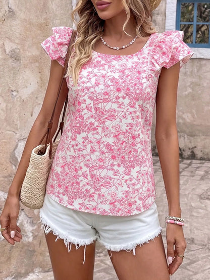 Floral Print Ruffle Sleeve Blouse
