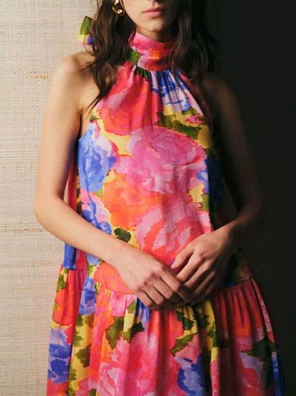 Full Size Floral Print Sleeveless Mini Dress Plus Size