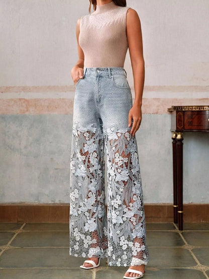 Lace Wide-Leg Jeans