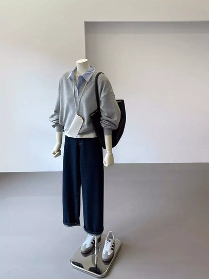 Polo-Collar Layered-Look Sweatshirt