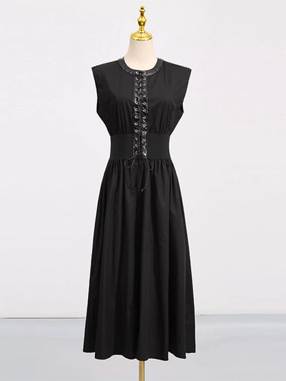 Lace-Up Corset Sleeveless Midi Dress