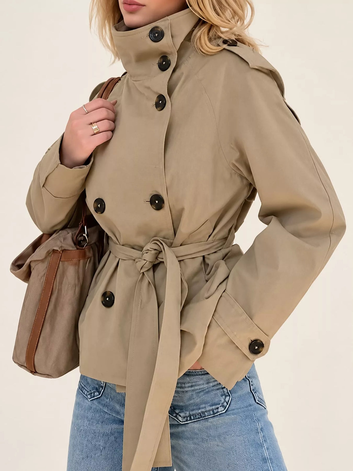 Full Size Double-Breasted Belted Trench Outerwear Plus Size