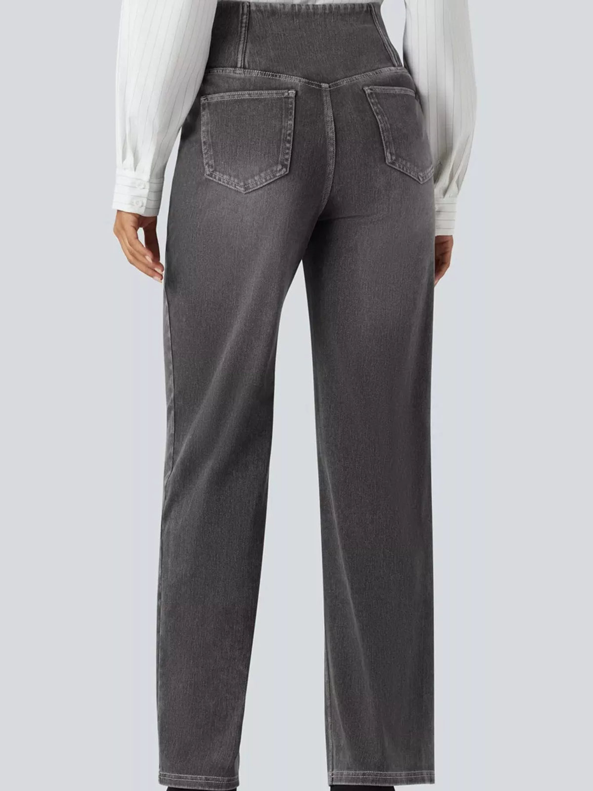 High Waisted Stretch Jeans with Crossover Waist | Straight Leg