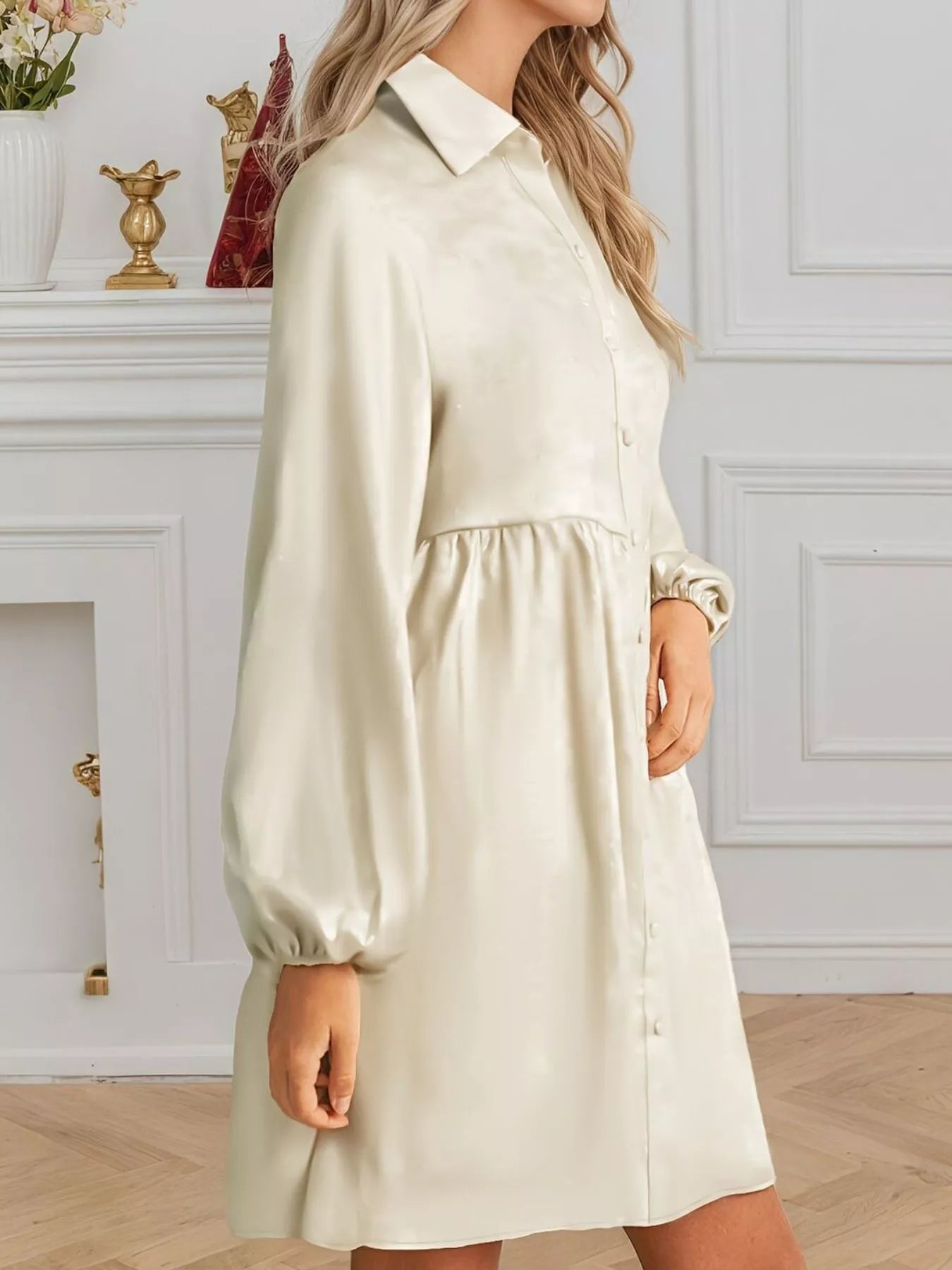 Elegant Satin Button-Down Shirt Dress