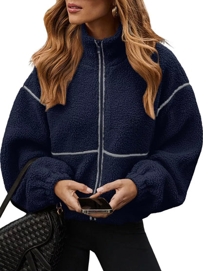 Stand Collar Cozy Sherpa Fleece Zip-Up Jacket