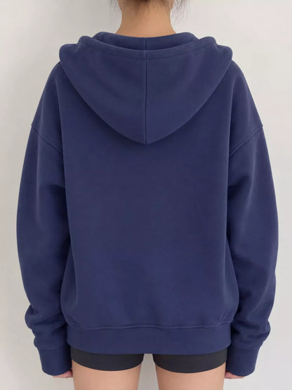 Full Size Zip-Up Dropped Shoulder Hoodie Plus Size