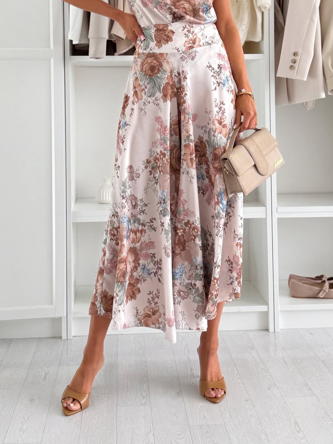 Clidress Floral Satin Top& Skirt Set