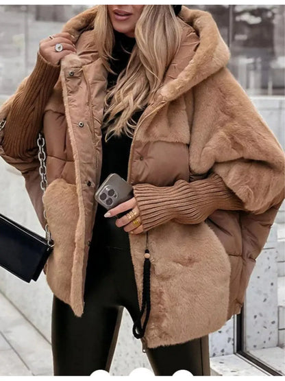 Full Size Faux Fur Hooded Puffer Outerwear Plus Size