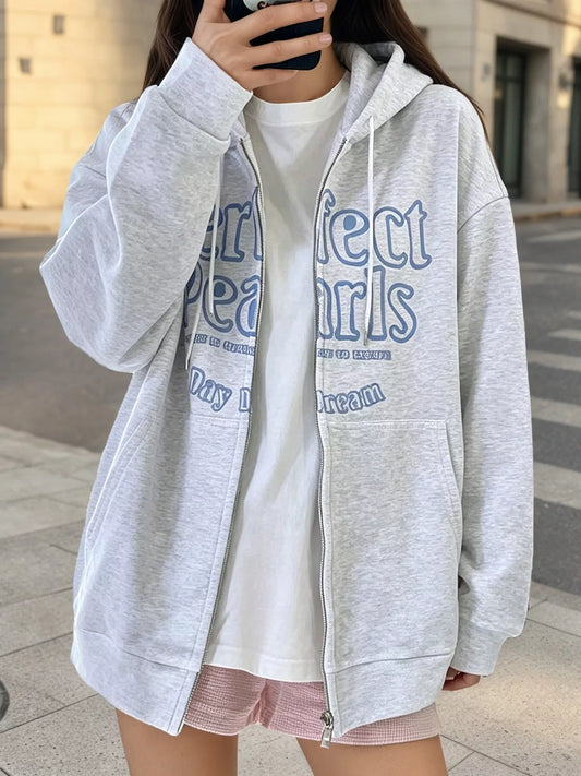 Letter Graphic Zip-Up Hoodie