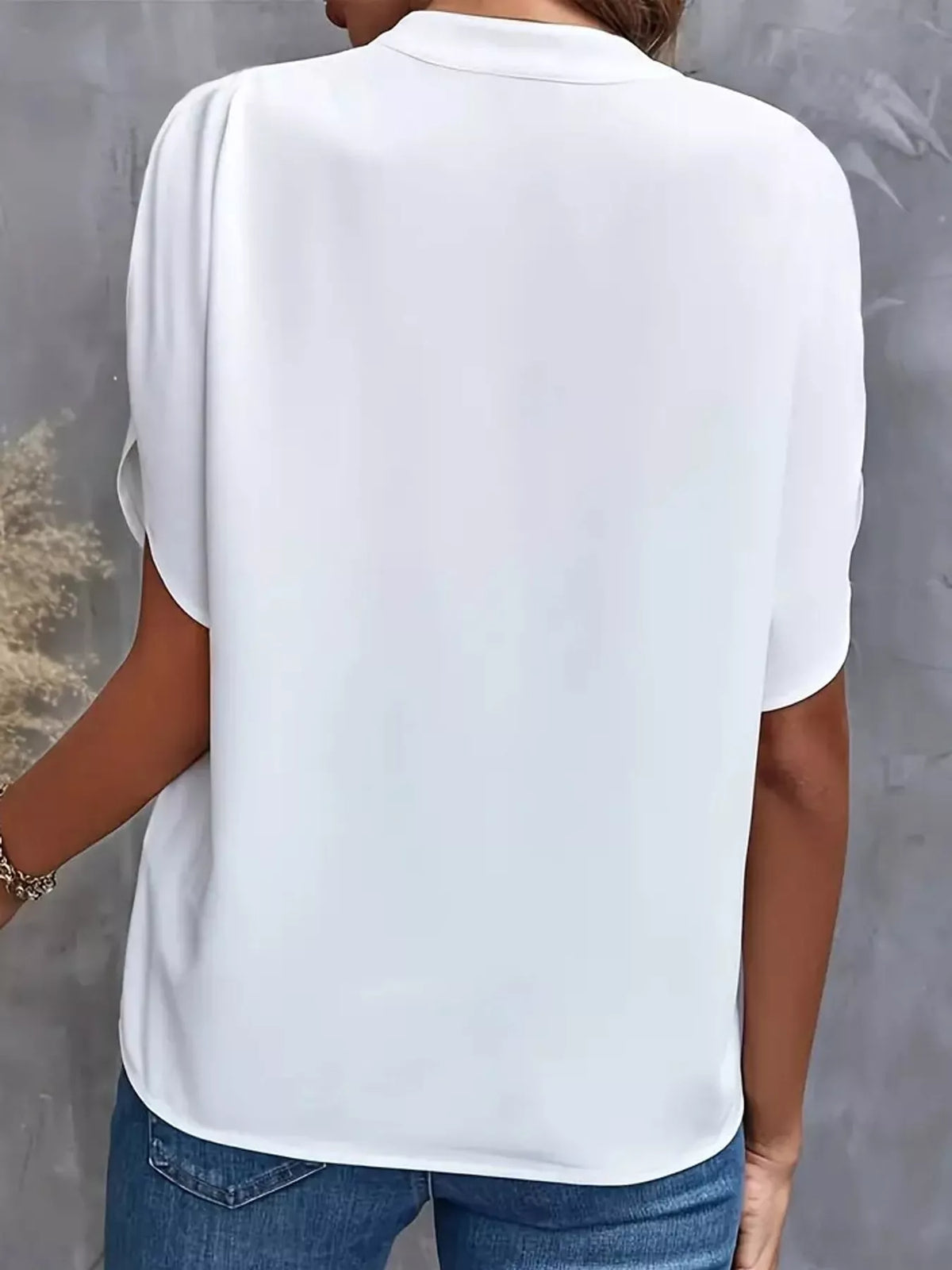 Notched Slit Short Sleeve Blouse