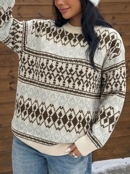 Fair Isle Pattern Crew Neck Sweater