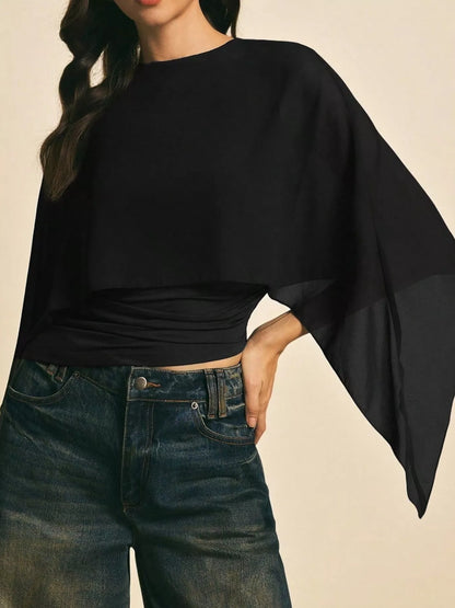 Cape Sleeve Round Neck Blouse