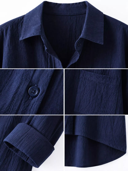 Full Size Casual Button-Down Shirt with Dual Chest Pockets Plus Size